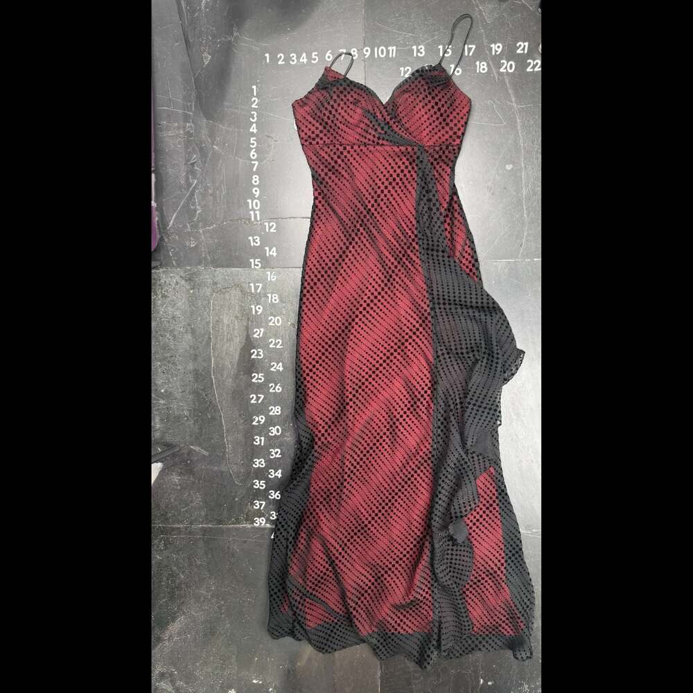 De Laru Collection Vintage Red & Black Mesh Overlay Ruffle Maxi Dress Size 5/6 - Picture 2 of 4